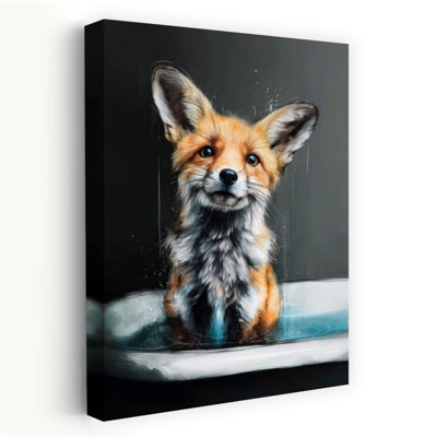 Fox In Bathtube 7 by Justyna Jaszke - Wrapped Canvas Print
