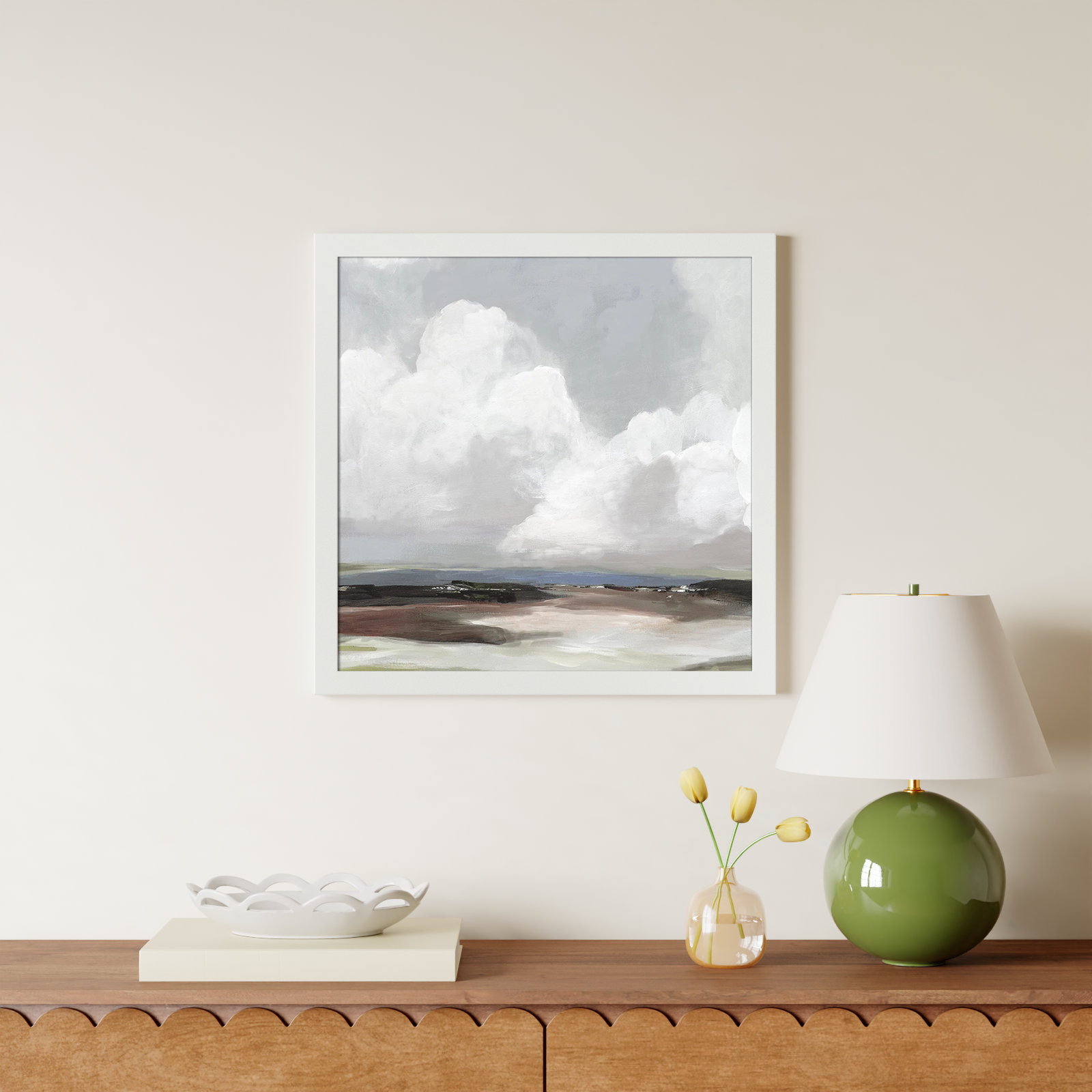Avron "Morning Air" Painting, 24.5" H x 24.5" W x 1.12" D, White Framed