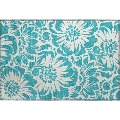 Premium Machine Washable Cerrito AMF551 Teal Rug