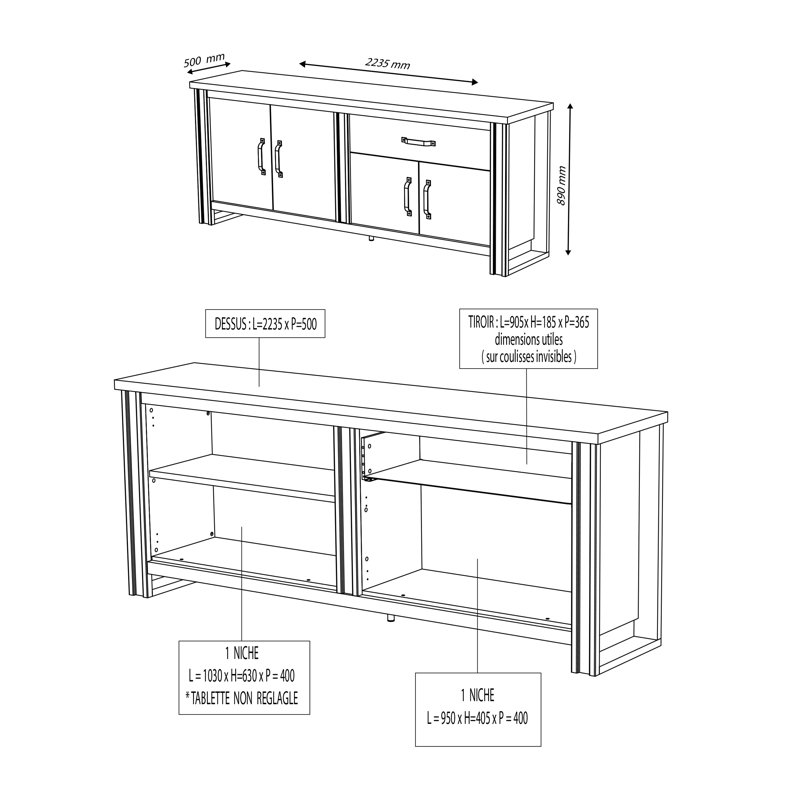 Alexie 224cm Sideboard