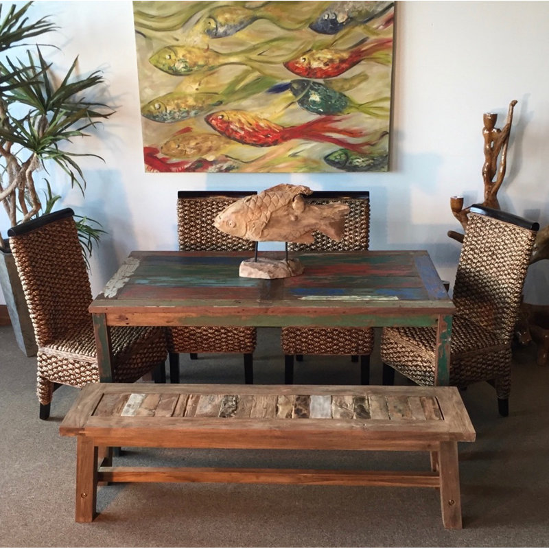 Dashwood Solid Recycled Teak Wood Bench, Natural/Unfinished