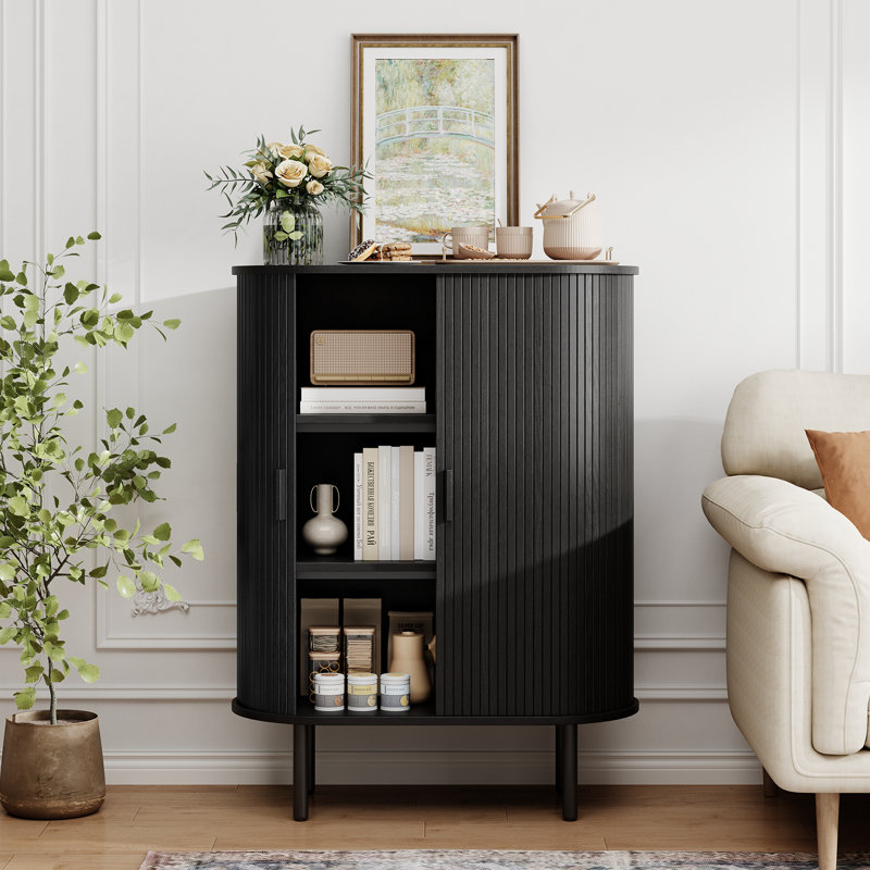 43.3'' Accent Cabinet With Tambour Doors, Black