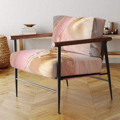 Exquisite Wave Harmony Liquid Gold Pink Blue II - Upholstered Modern Arm Chair, Geometric Shapes Accent Chair