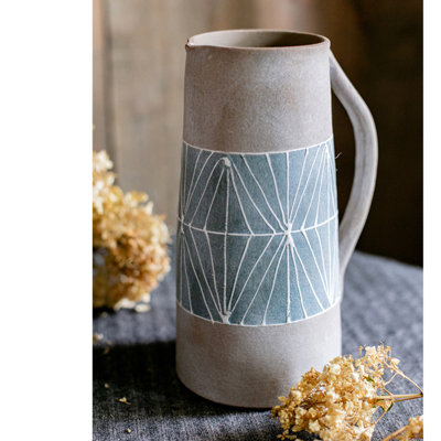 Vase de table en terre cuite gris / bleu 6,5 po