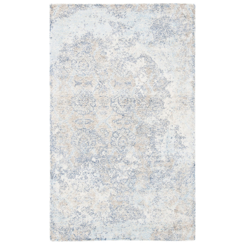 Tapis bleu / ivoire touffeté à la main en laine / viscose Tavant, Rectangle 3 pi x 5 pi
