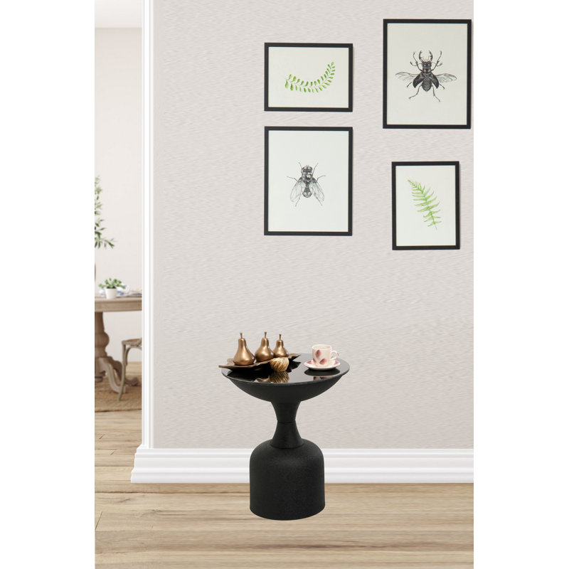 Table de bout avec tablette en verre Thurros, Noir, Noir