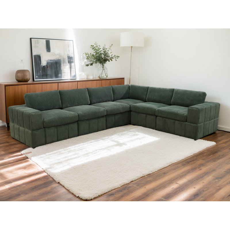 Ensemble de canapé modulaire réversible Premium, H 37 po x l 130 po x P 36 po, Velours côtelé vert