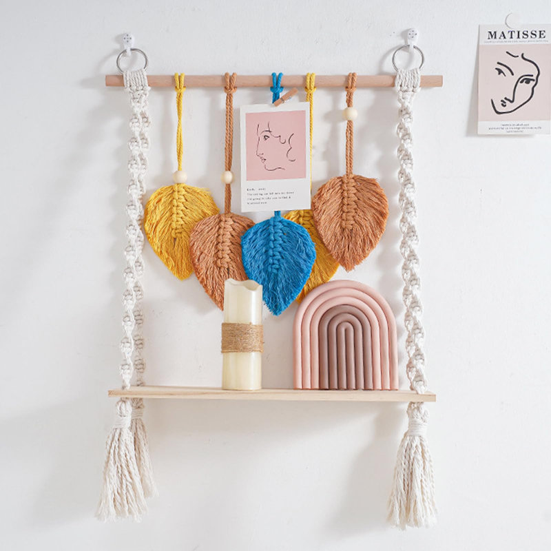 Dakota Fields Macrame Wall Hanging Shelf - Handmade 1-Tier Boho Decor ...
