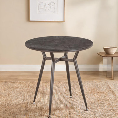 Table de salle à manger ronde 27,75 pouces pour 4 personnes avec base en métal industriel et plateau en bambou espresso