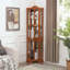Vitrine de coin lumineuse avec portes et tablettes en verre trempé - rangement élégant en chêne pour le décor du salon et de la chambre à coucher-315110754