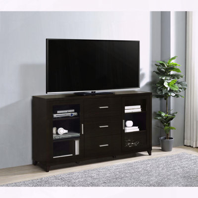 Console télé Cappuccino avec 2 portes en verre et 3 tiroirs