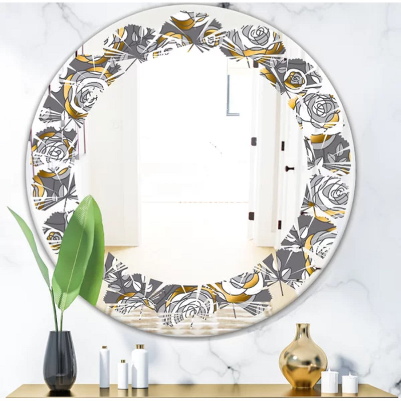 Miroir mural feuilles et fleurs roses, H 31,5 po x l po