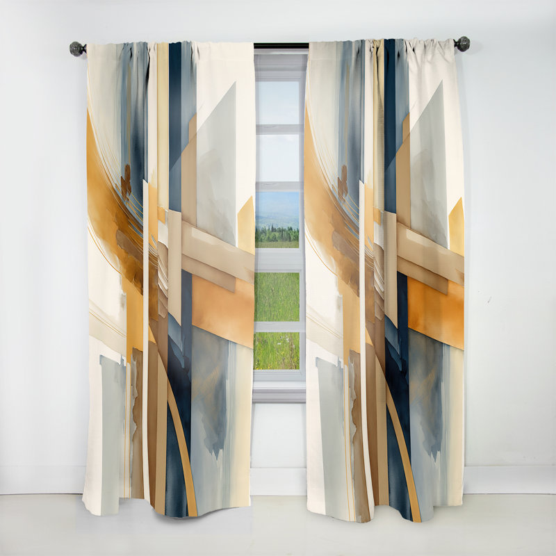 Abstrait moderne bleu et or I - Rideau transitionnel - Velours obscurcissant - 1 panneau, L 52 po x L 84 po