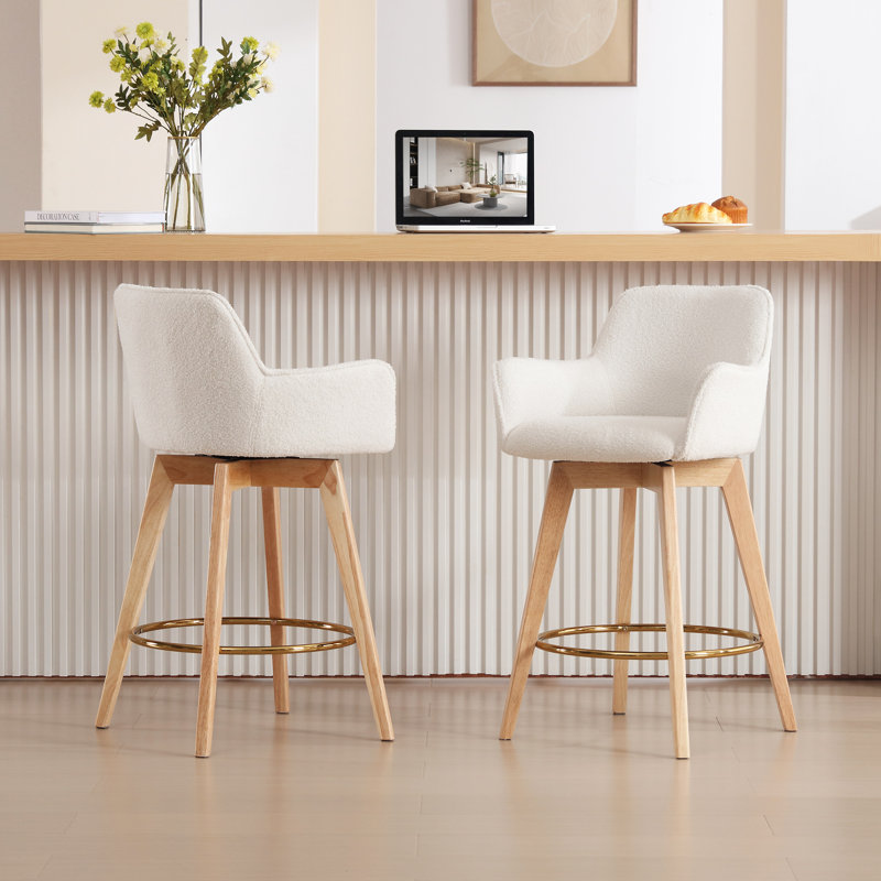 Wylee Swivel Upholstered 26.6" H Counter Stool, White Boucle