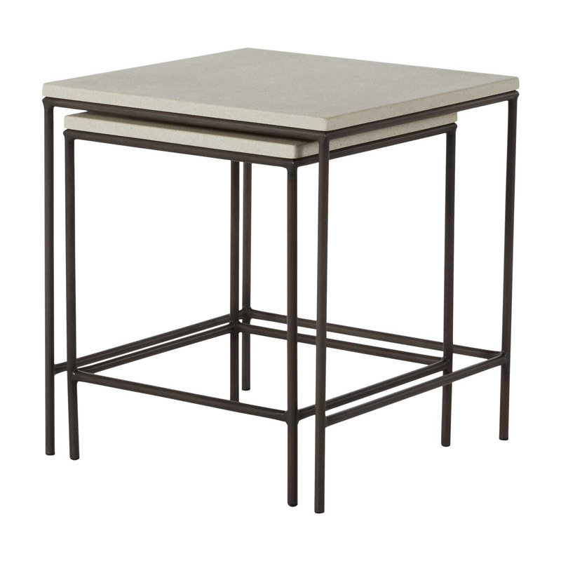 Abby Outdoor Side Table, Slate Gray/Travertine