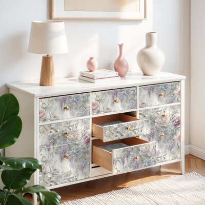 Papier auto-adhésif à peler et à coller de luxe avec motif floral botanique autoadhésif et amovible 17,7 po x 118 po (45 x 300 cm)