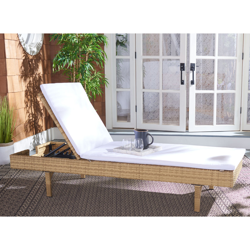 Esmai Outdoor Wicker Chaise Lounge , Cushion Included, Natural/White Cushion