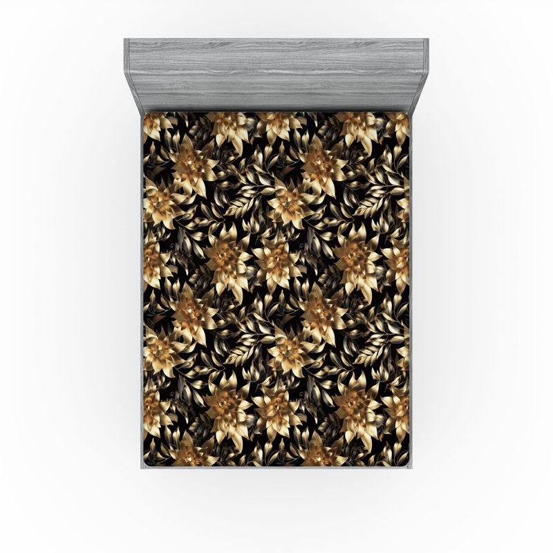 Drap-housse Ambesonne, Drap-housse de taille double, Ambre, jaune pâle, gris pâle / floral