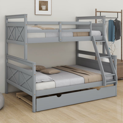 Twin Over Full Bunk Bed With Ladder, Heavy-Duty Sturdy Bedframe With Ladder And Safety Guardrail, Pine Wood Bunk Bed With Twin Size Trundle, Convertib by Ophelia & Co.