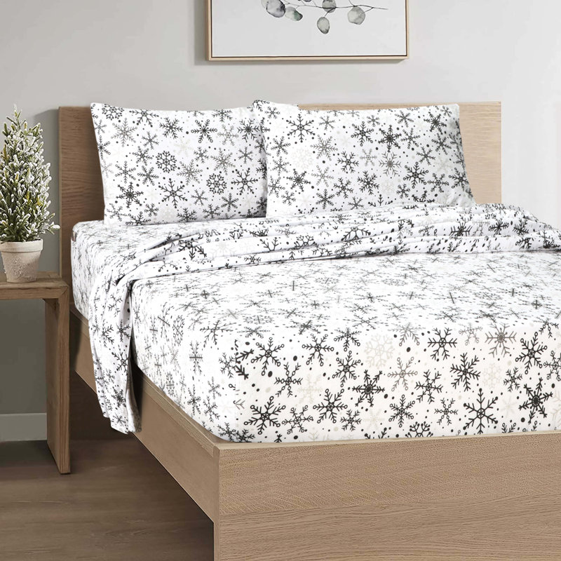 Ensemble de draps 100% flanelle de coton Colyt, Ensemble de draps pour taille de lit simple avec d, Flocons de neige gris