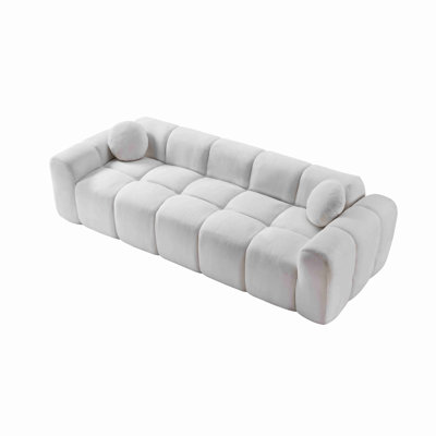 98.4" Extra Large Compression Sofa, Corduroy Cloud Puff Couch For Living Room, 4-Seater Upholstered Sofa With 2 Pillows, Vacuum Packed Easy To Move For Small Space, Apartment, Studio