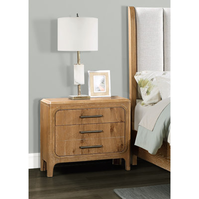 1pc Wood Three Drawer Nightstand Wooden Bedroom Furniture