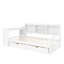 Lit de jour simple d'angle avec tiroirs de rangement et bureau et port de charge et bibliothèque de couleur, blanc-812202961