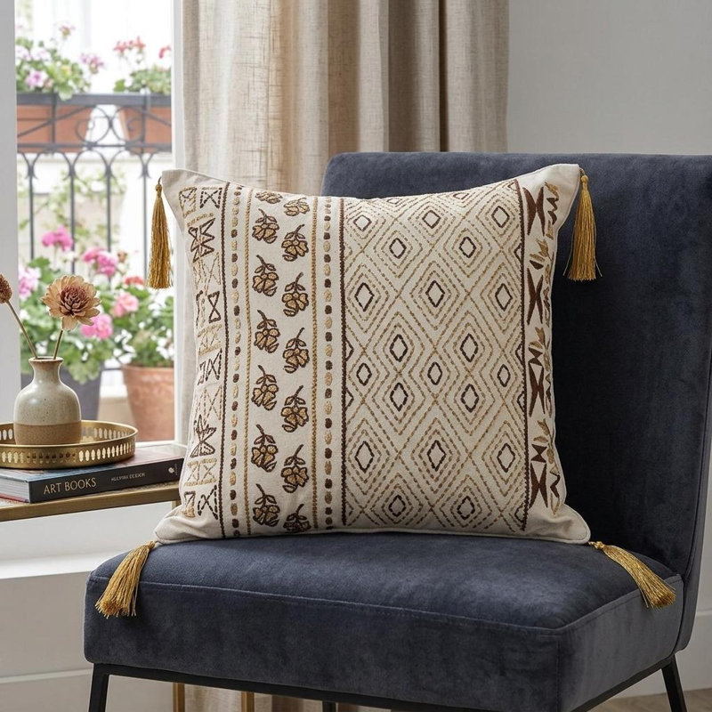 Marjoram Transitional Beige Throw Pillow