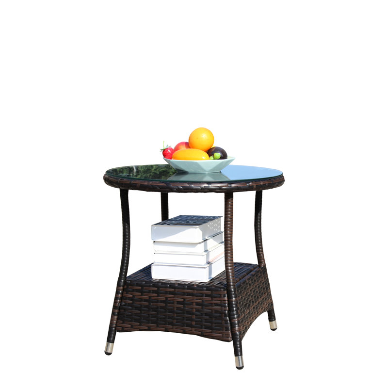 Table basse d'extérieur brun avec surface en verre trempé - PE et fer, 21 x 21 x 21 po, assemblage requis pour la terrasse et brun