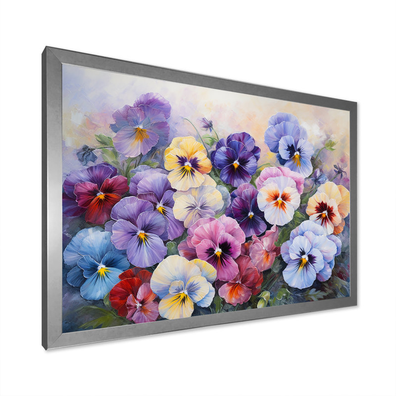 " Purple Pansies Effloresrence III ", Silver Single Picture Framed, 34" H x 44" W x 1.5" D