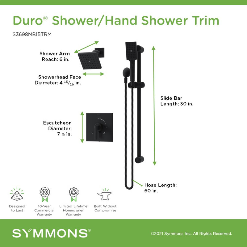 Duro HydroMersion Single Handle Shower System with Hand Spray, Matte Black