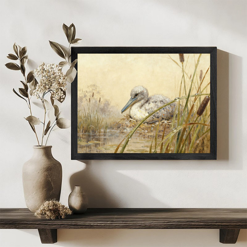 «Black», encadré noir, bel oiseau de jardin, H 9 po x l 11 po