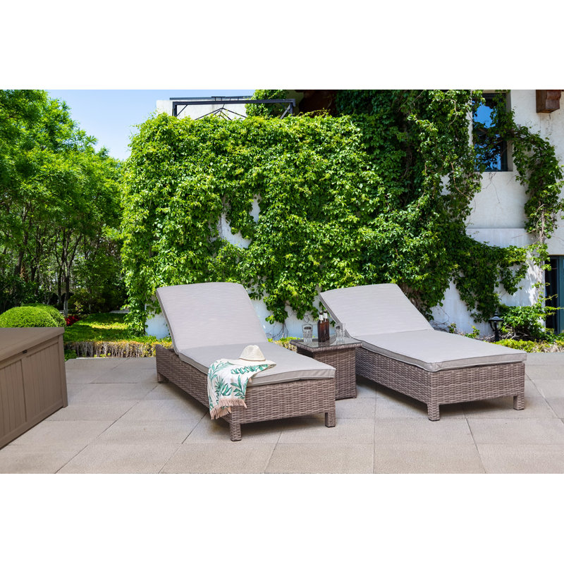 Ashyr 78.7cm Long Reclining Double Chaise with Cushions and Table, Light Brown