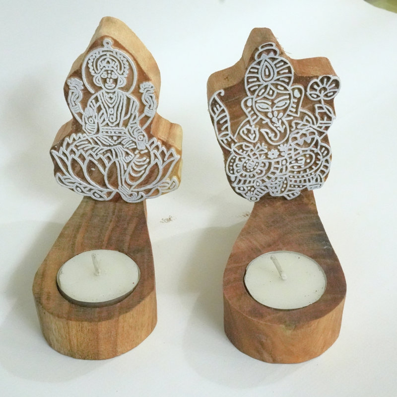  Natural Wood Candle Stand Handcrafted 4.3X2.2 Holder with Smooth Stain Polish-(Pack Of-10), 10