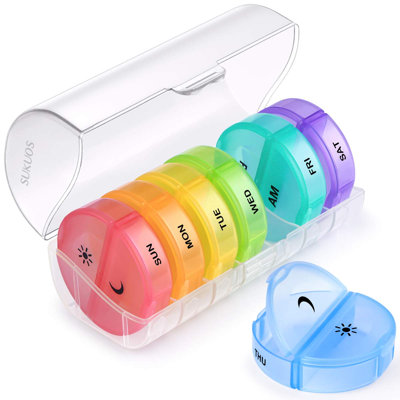  7-Day 2x Pill Organizer, Large Daily Pill Cases for Pills, Vitamins, Fish Oil & Supplements