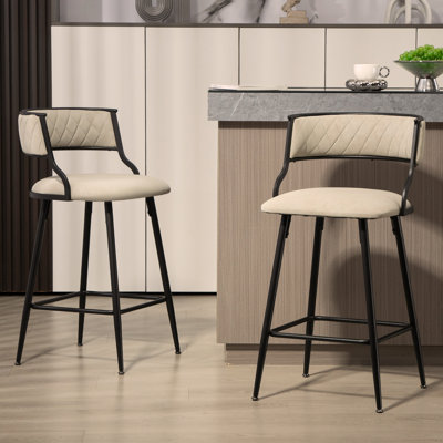(ENSEMBLE de 2) Tabourets de bar 26 po à hauteur de comptoir Tabouret de bar en îlot de cuisine avec dossier, base et repose-pieds Corduroy