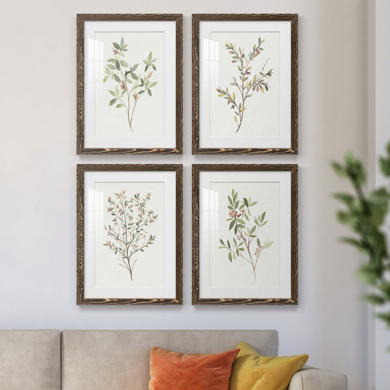 Simple Sprig I - ensemble de 4 reproductions de cadres photo, Noyer, H 37,5 po x l 110 po x P 1,5 po