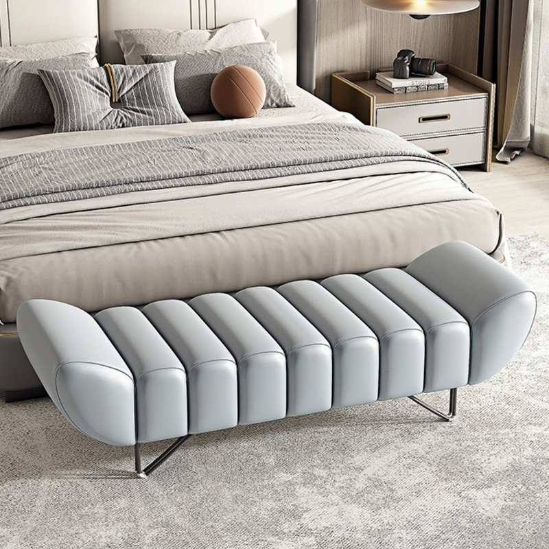 Banc rembourré en cuir Tatelynn, Bleu clair