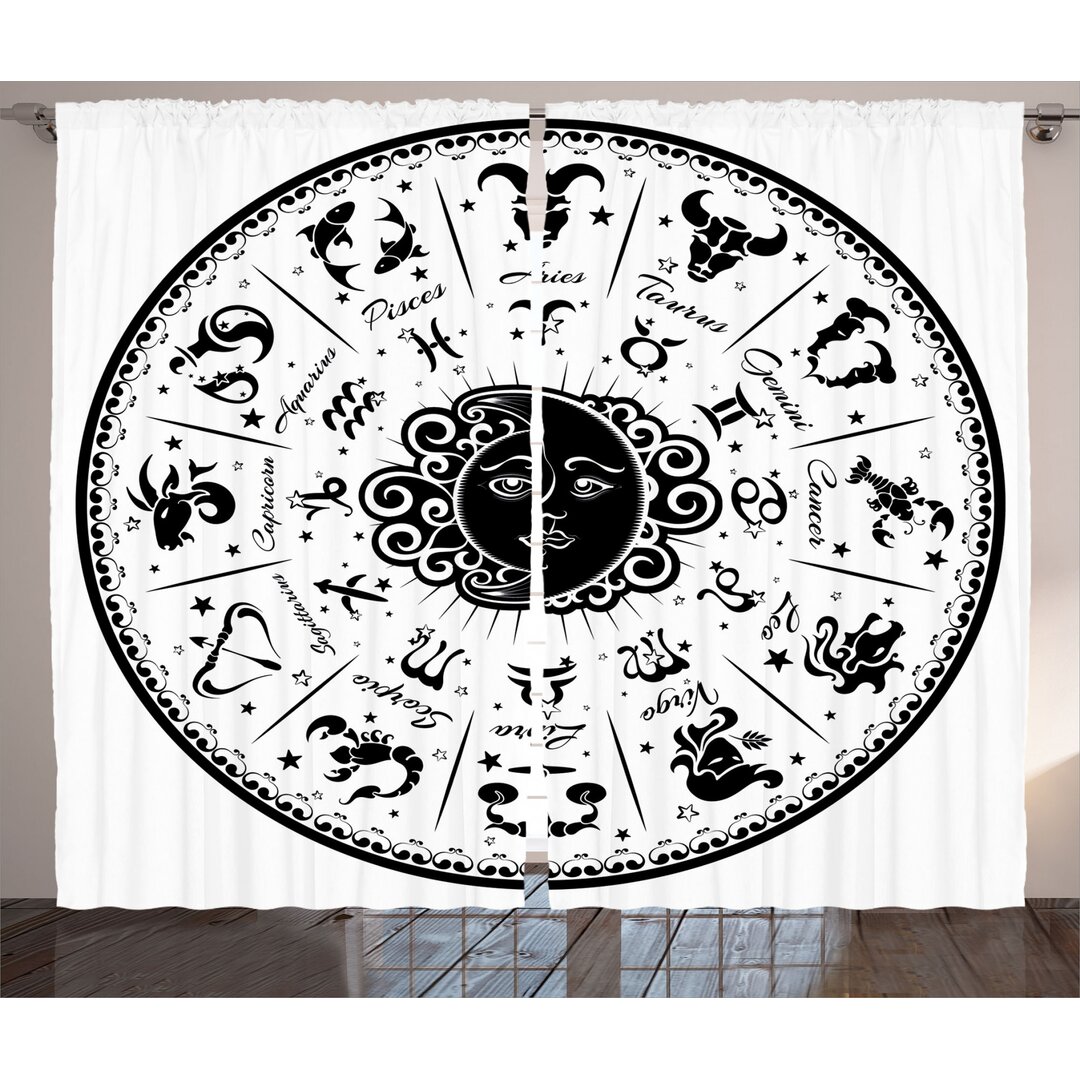 Rustikaler Vorhang, Schwarz Weiß Zodiac, Astrologie, Weiß Schwarz