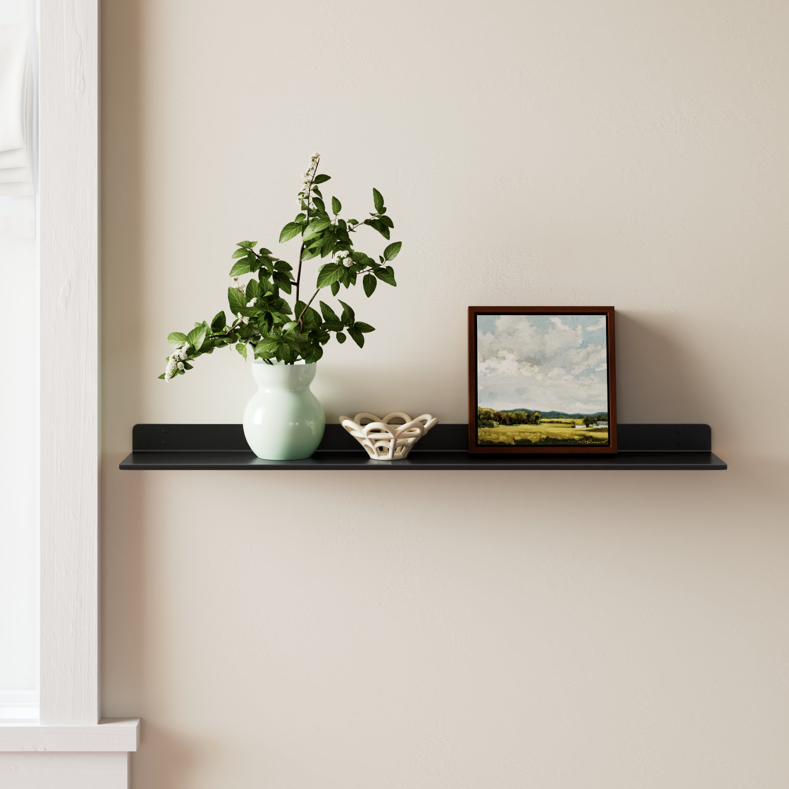 Maja Metal Wall Mounted Floating Display Shelf, Black, 2" H x 36" W x 6" D
