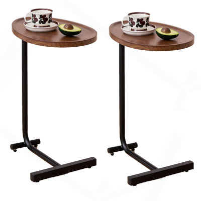 2-Piece Brown C-Shaped Side Table Set, Small Sofa Table for Living Room & Bedroom