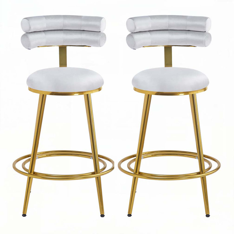 Upholstered Barstools, Light Gray