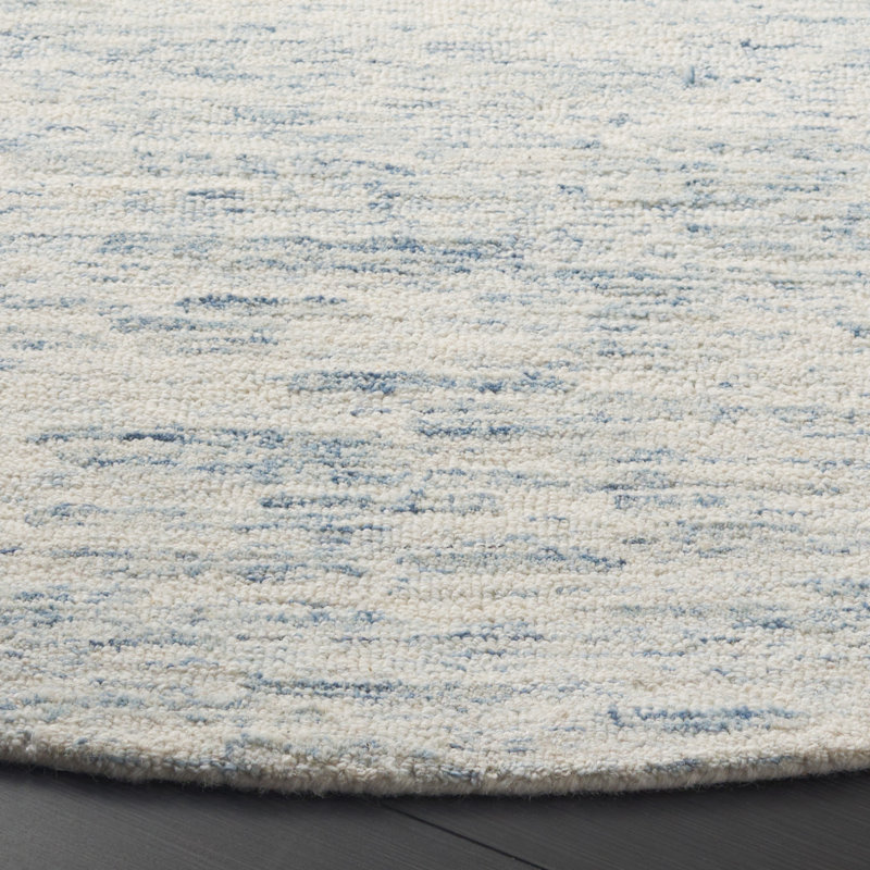 Touete Ebony Hand Tufted Wool/Cotton Abstract Rug in Ivory/Light Blue, Round 6'