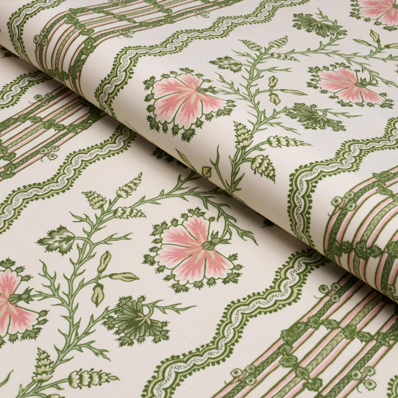 Tissu à rayures florales Parvati, Rose