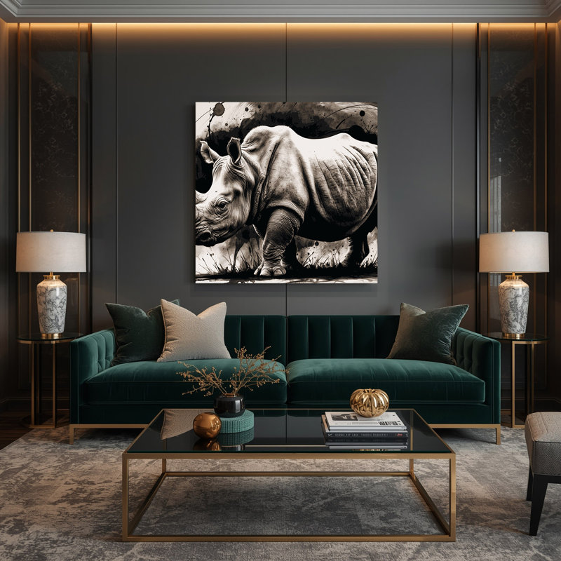 Faune, rhinocéros blanc, beige, art mural sur toile, H 12 po x l 12 po