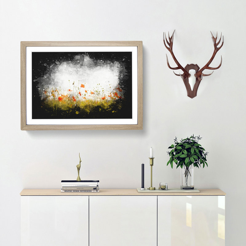 Field of Poppy Flowers - Picture Frame Graphic Art Print, 33cm H x 45cm W x 2cm D, Oak Framed