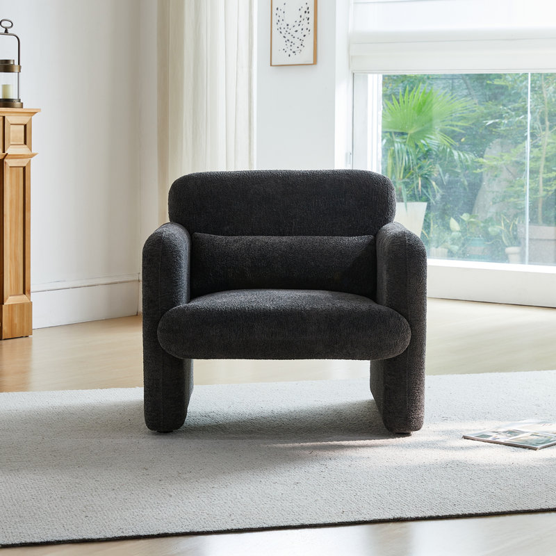 30.31'' Wide Armchair,Accent Chair,Living Room Chair With Lumbar Pillow, Antique Dark Gray Faux Fur 