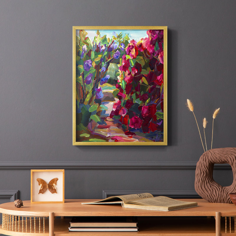 Lilas et rhodies, reproduction encadrée - bois massif, H 28 po x l 22 po
