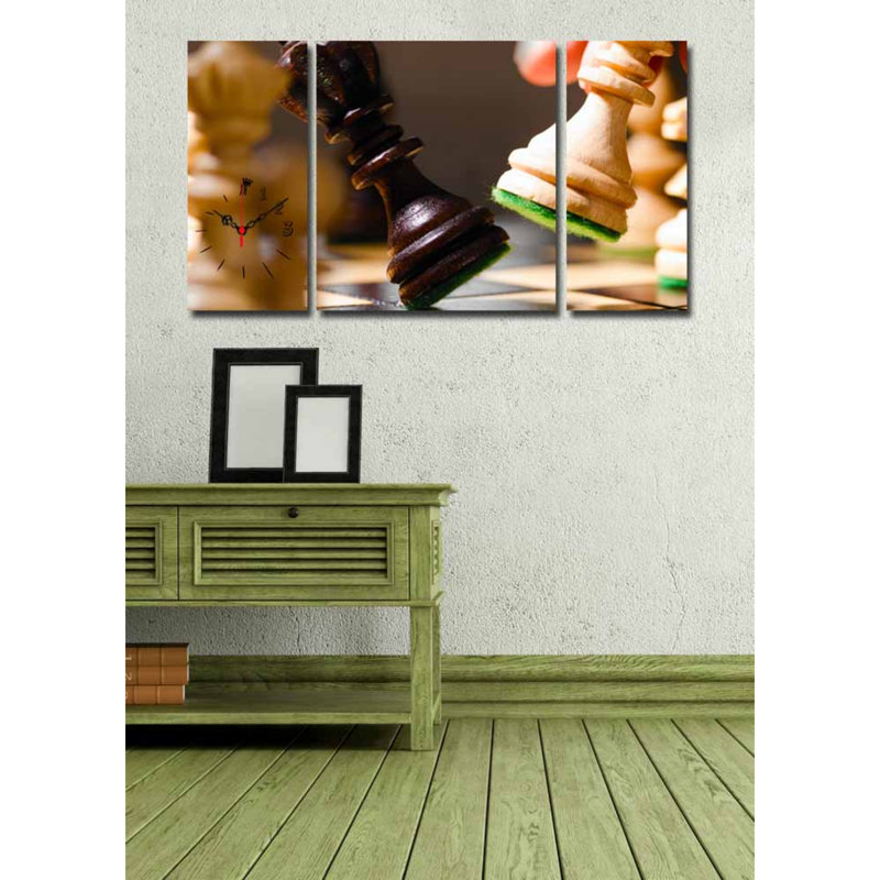 Horloge murale élégante en toile décorative (3 pièces), 33,5 po x 17,7 po | Toile 100% suède avec cadre 100% bois (épaisseur: 1,2 po) | Décoration élégante pour le salon et le bureau, design unique et horloge