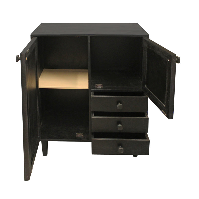 Niculai Solid Wood 3-Drawer 2-Door Accent Cabinet With Cane Detailing